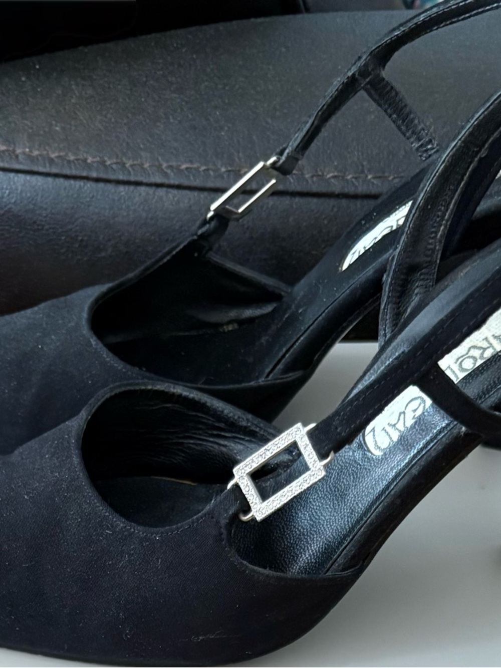 Women's Black Slingback Heels with Decorative Buckle